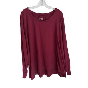 AnyBody Burgundy Long Sleeve Scoop Neck Loungewear Top 3XP Plus Petite